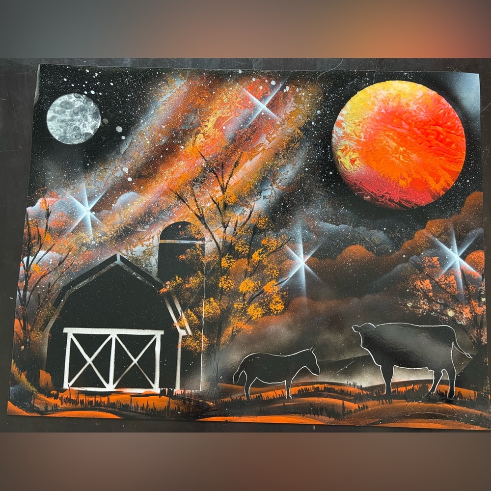 Colorful Barn and Animals Spray Paint Art